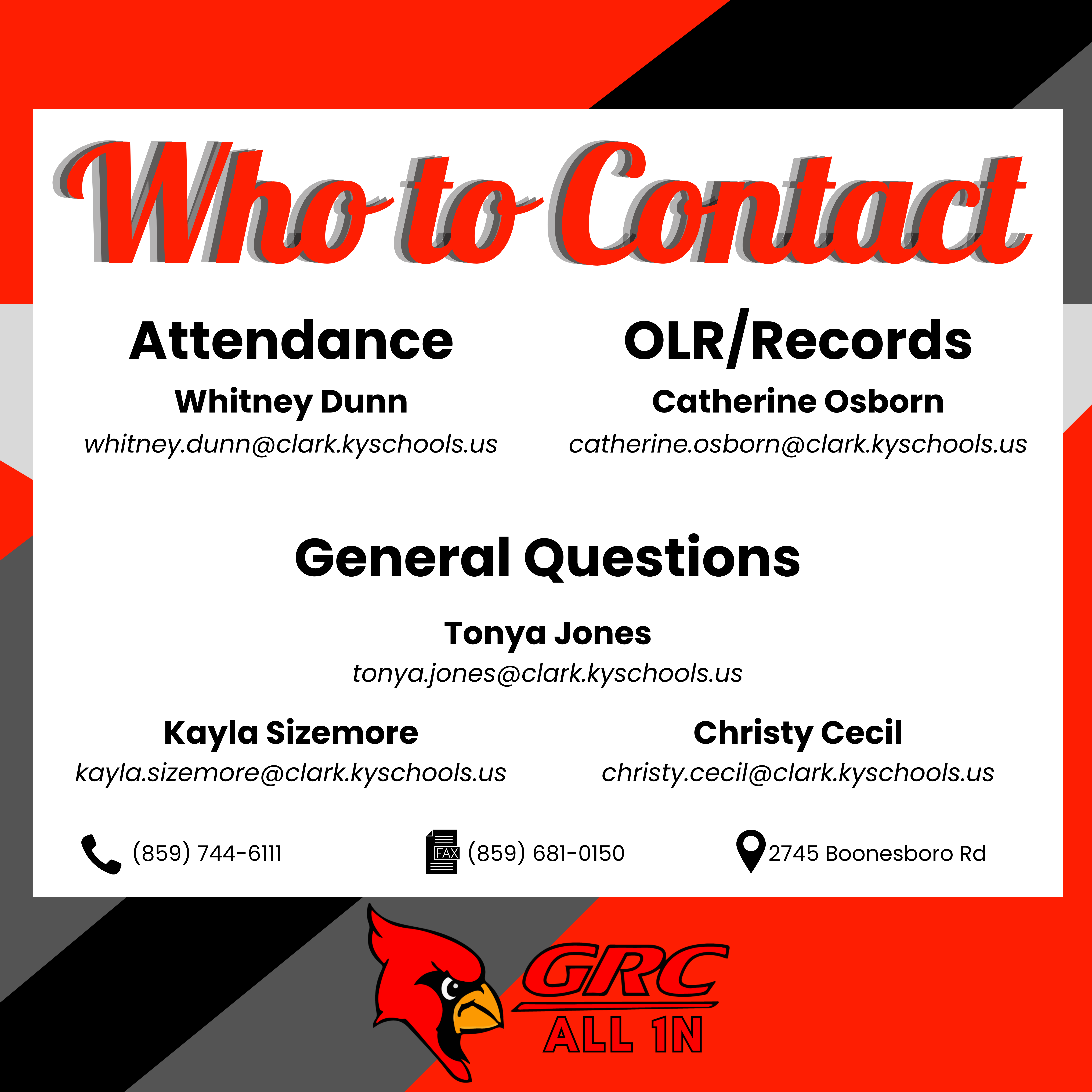 contact information for administrative assistants